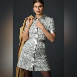 Anthropologie SHOSHANNA Ricky Short-Sleeve Sequined Mini Shirt Dress L